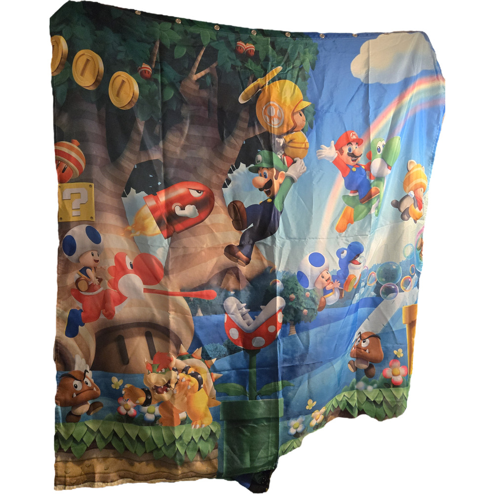 Super Mario World Shower Curtain Mario Yoshi Bowser Luigi Fabric 72"